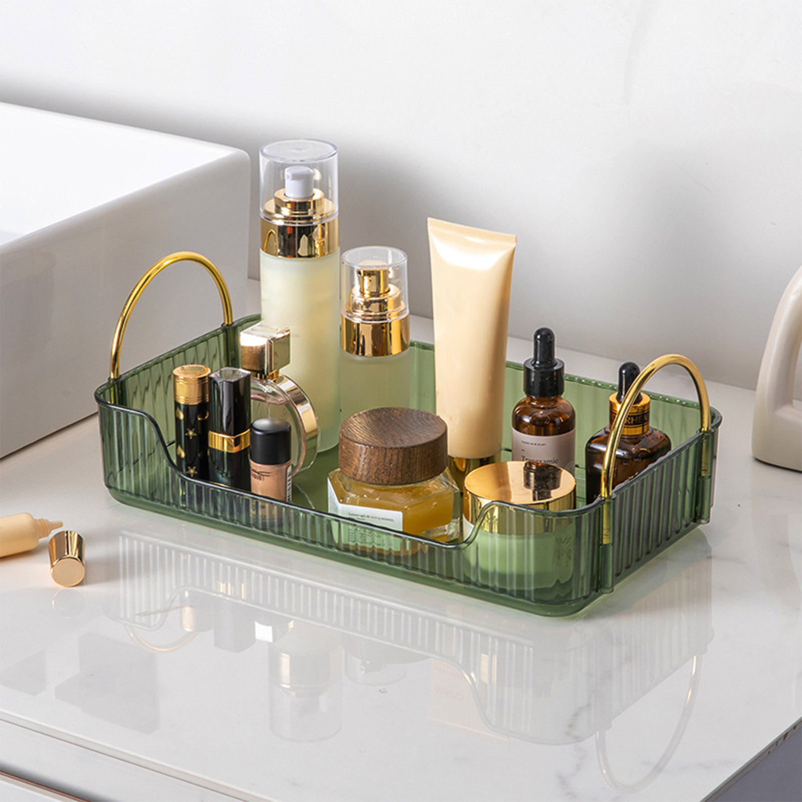 Luxury Skincare Tray - Badezimmer-Organizer, luxuriöser Acryl-Aufbewahrungsständer für Schmuck, Kosmetik,