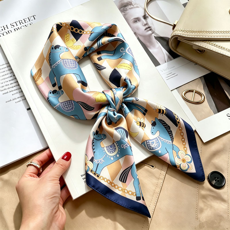 Luxury Skincare Headband - Damen-Haarschals aus Seide, 70x70cm, bedruckte Satin-Quadrat-Seidenschals,